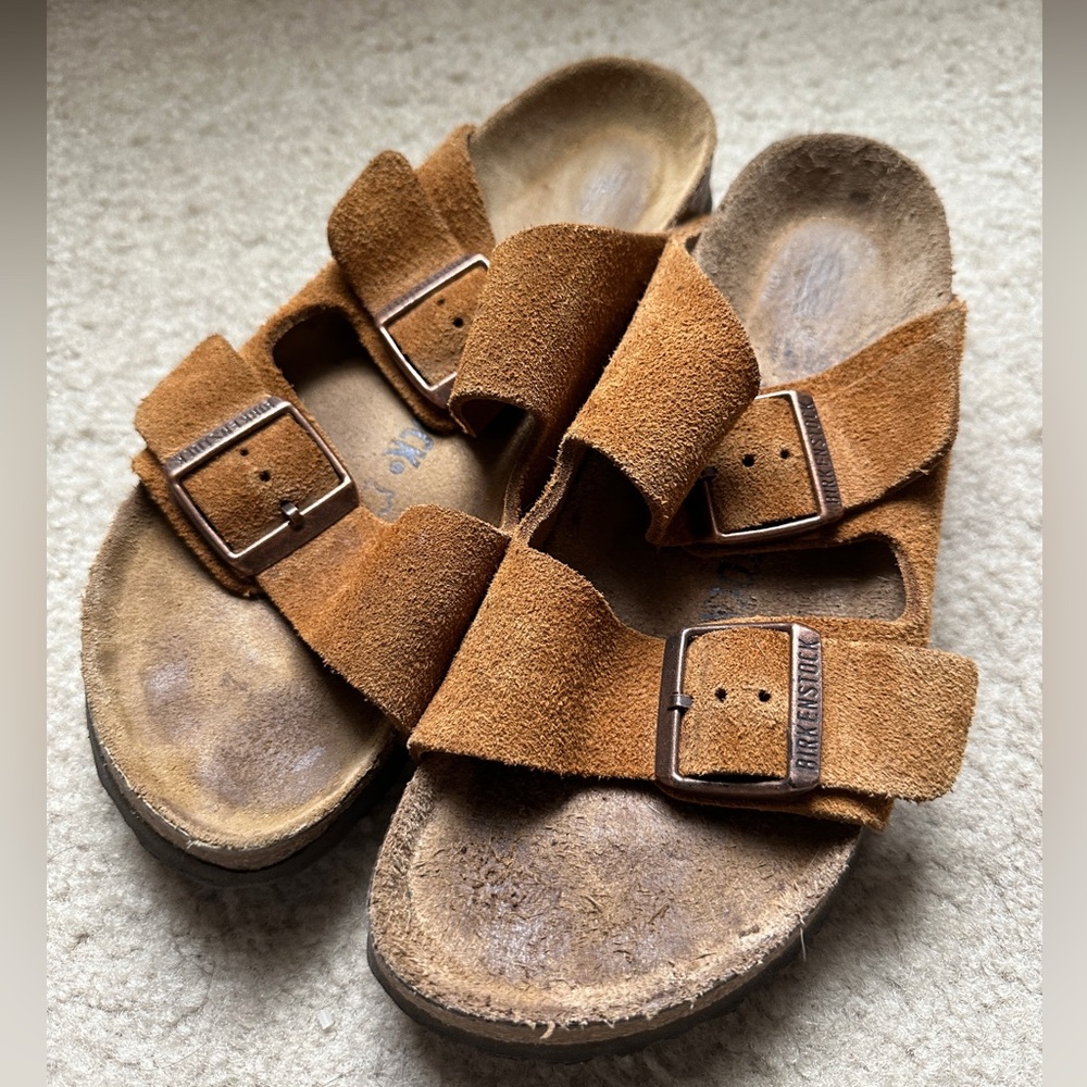Birkenstock Women's Suede Double-Buckle Sandals in Cognac Brown